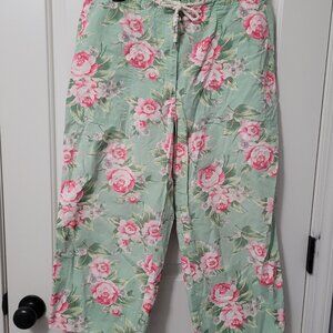 Lauren Ralph Lauren Floral Capri Pants size 12 pink and mint green roses